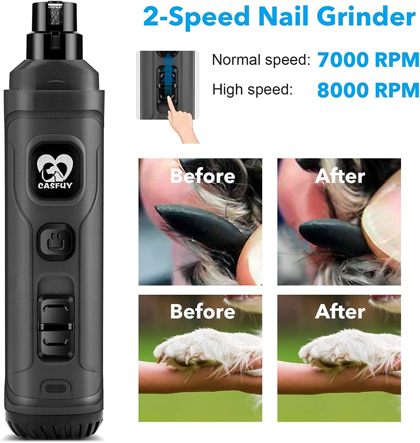 Upgrade Your Pet Grooming: 2-Speed Electric Dog Nail Grinder with LED Lights - Quiet, Painless Trimming for All Sizes!